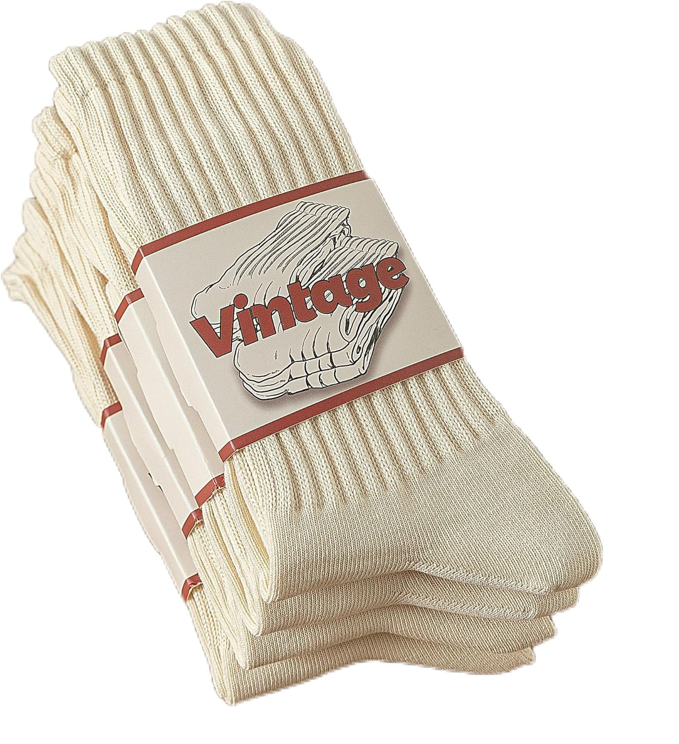 4 Pairs Natural 98% Cotton Crew Socks - Seamless, Breathable, Cozy Fall & Winter