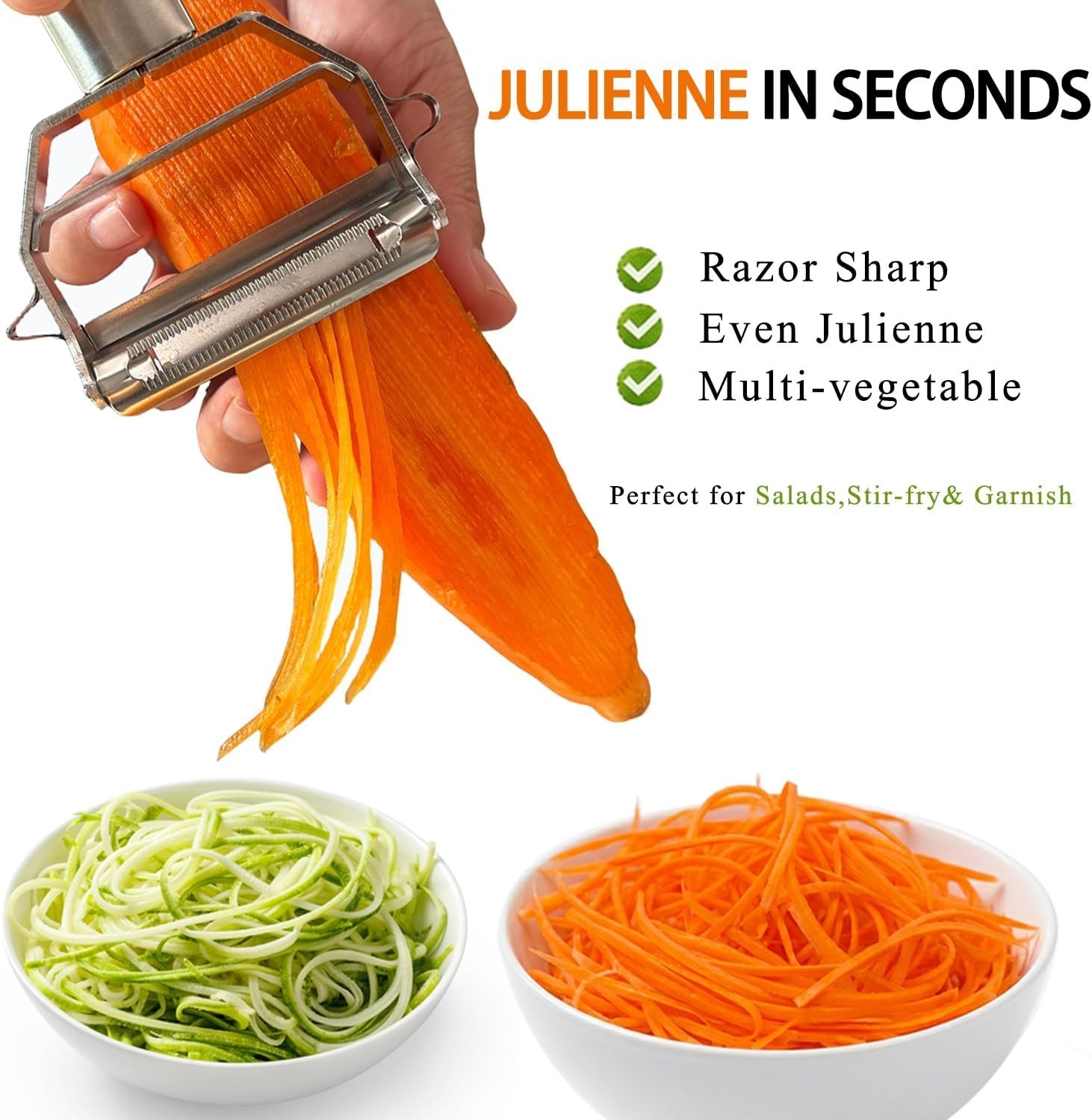 Ultra-Sharp Multi-Functional Julienne Peeler for Effortless Fruit & Veg Prep