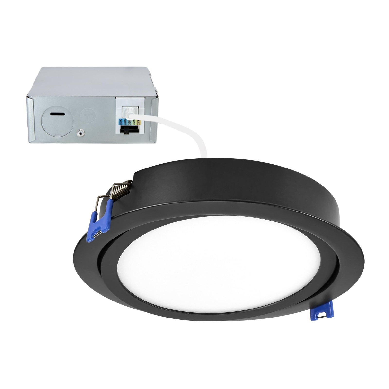 Maxxima 6 in. 5 CCT Ultra-Thin Recessed LED Gimbal Downlight 6 Inch, Black