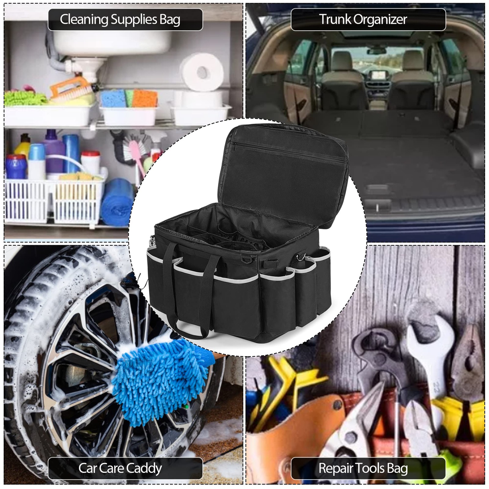 HODRANT Extra-Large Cleaning Caddy with EVA Hard Bottom, High Large, Black