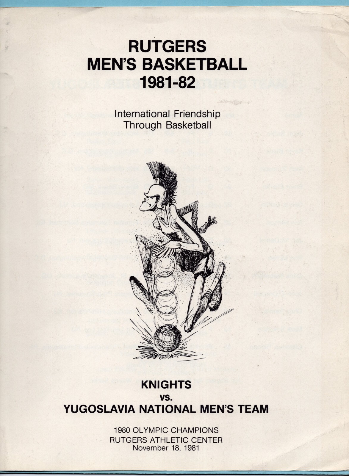 November 18, 1981 Yugoslavia National Team vs Rutgers Knights Program (4 pages)