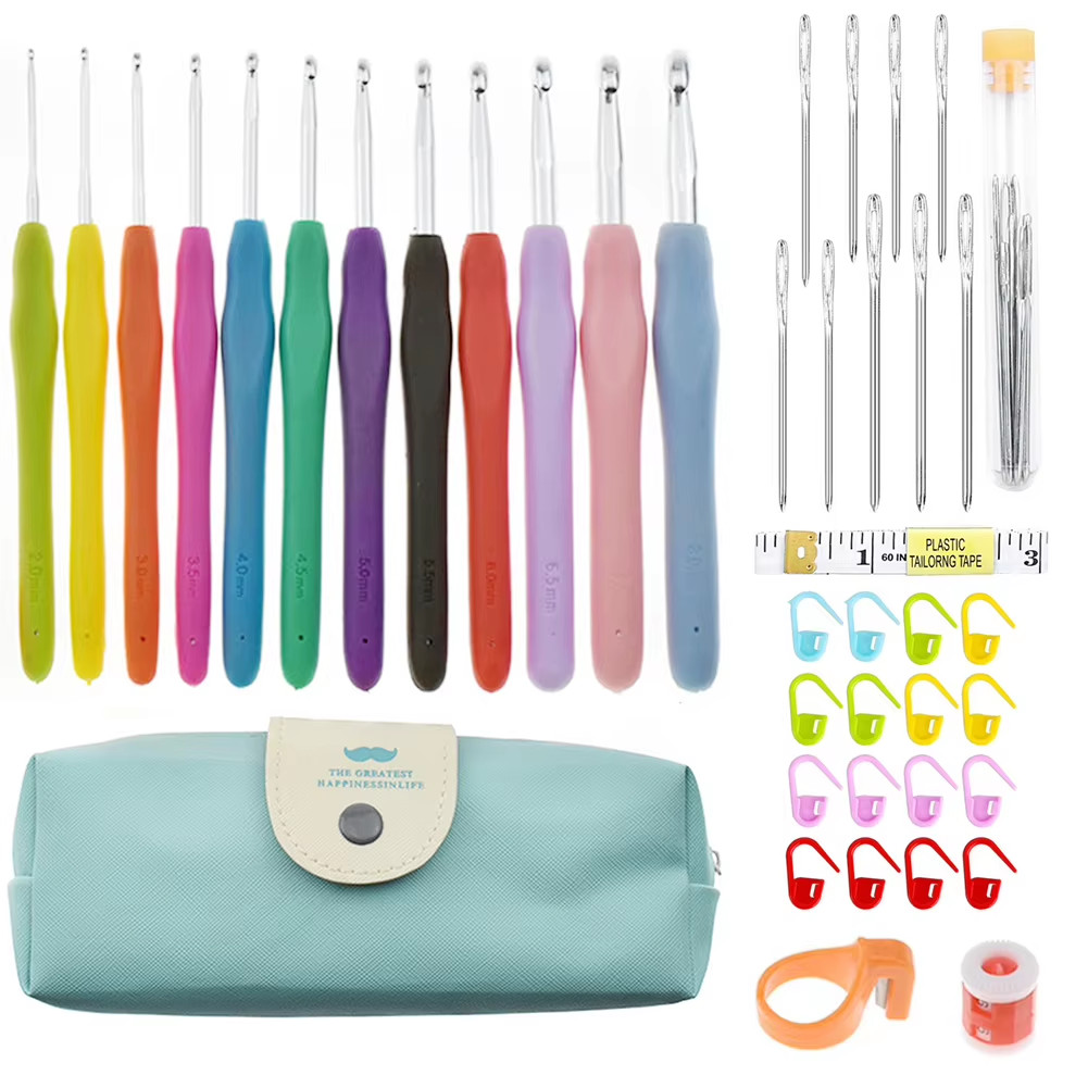 Aluminum Crochet Hooks with Soft TPR Silicone Handles for Knitting Projects