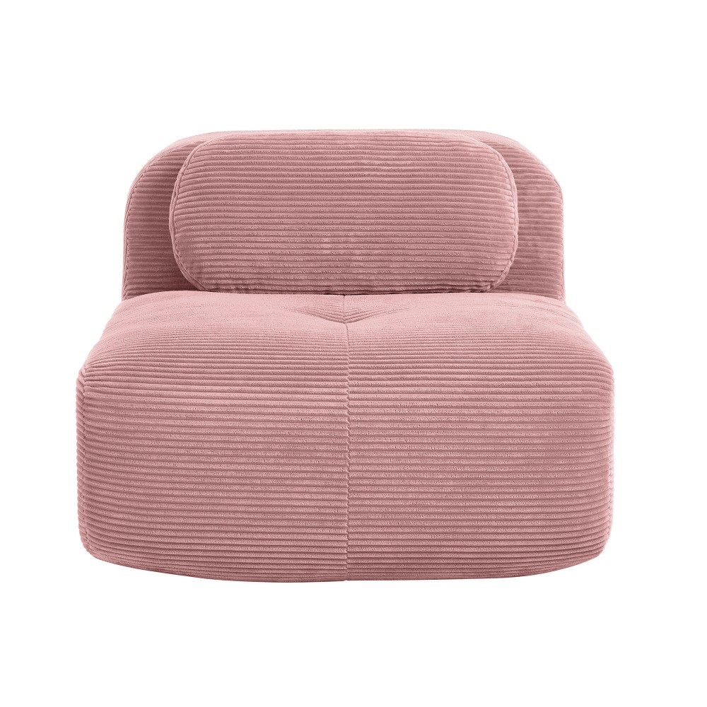 Corduroy 1-Seat Recliner w/ Curved Armrests & Adjustable Backrest, Pink