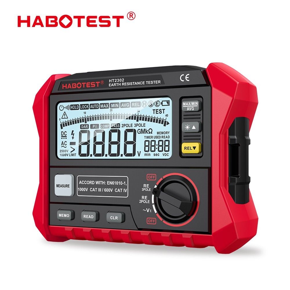 HABOTEST HT2302 Digital Resistance Meter Ground Earth Tester Ohm Insulation