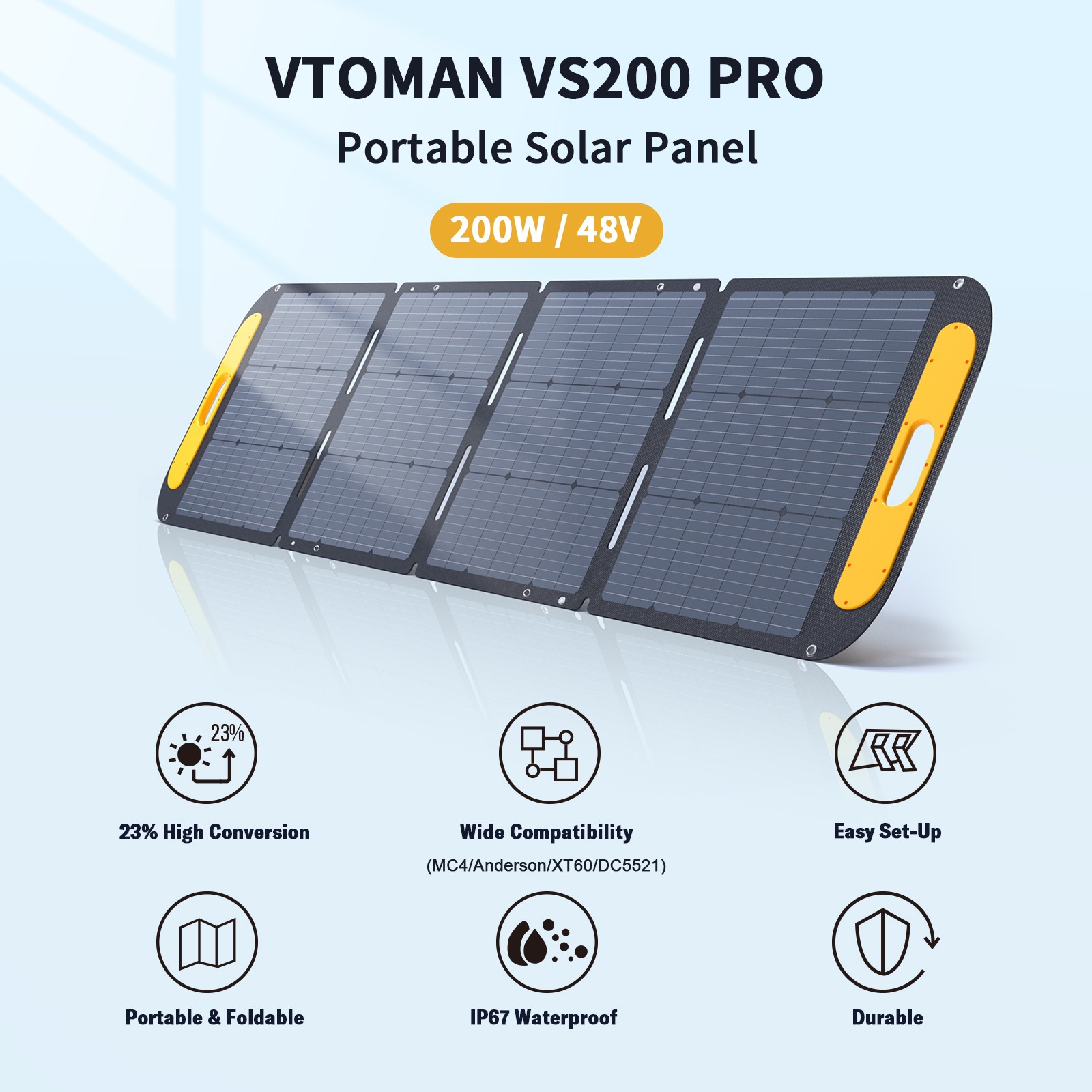 VTOMAN VS220 Portable Solar Panel 200W 48V, 23% Efficiency Foldable Solar Panel