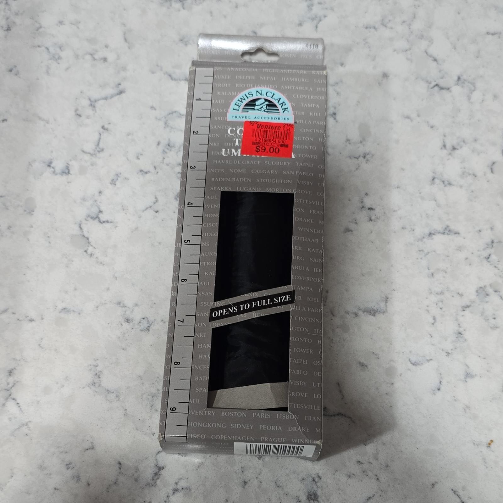 Lewis N.Clark Compact Travel Umbrella Black Opens to FullSize Polyester Rare VTG