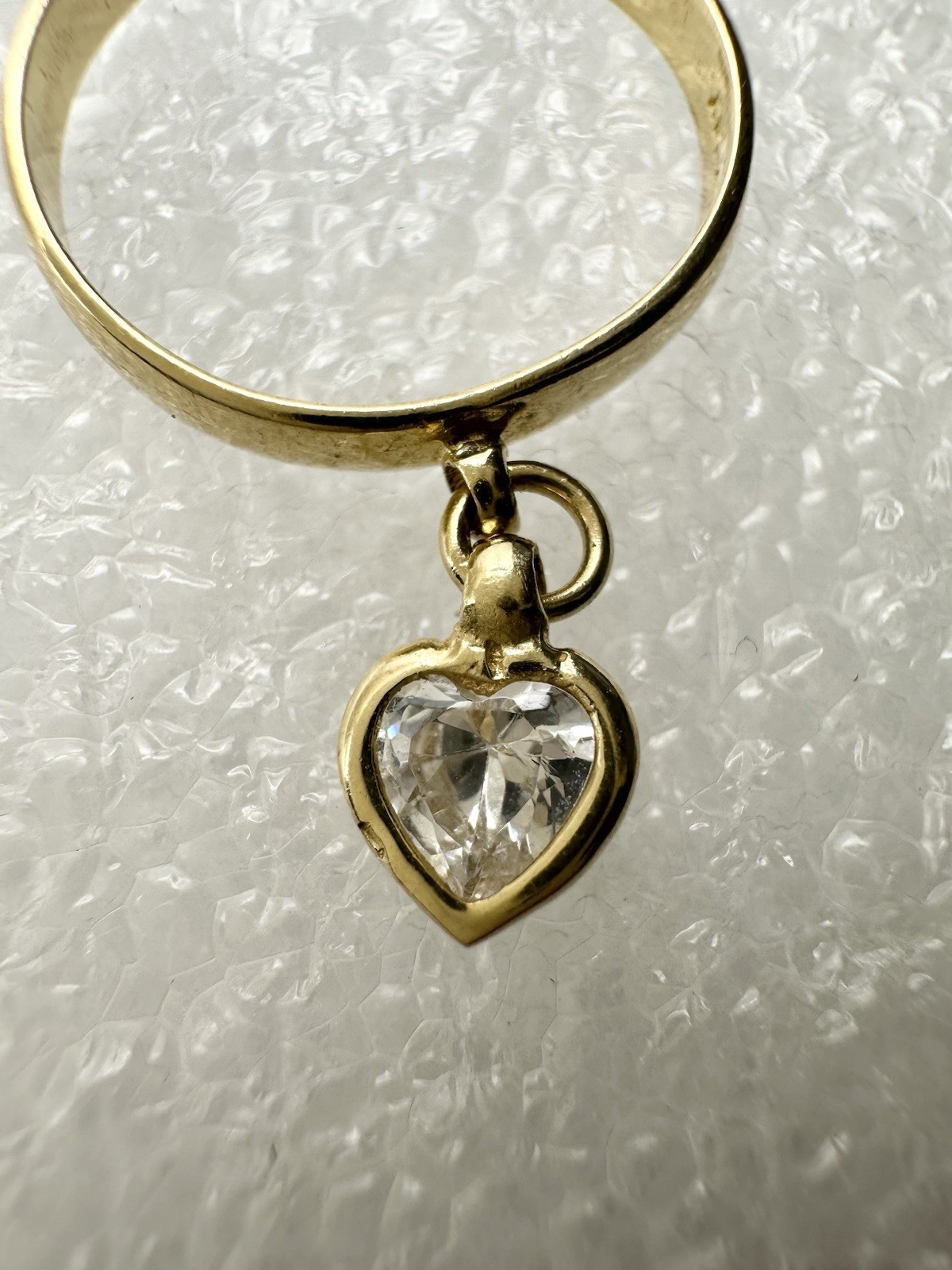14k Solid Yellow Gold Dangle Heart Cubic Zirconia Toe Ring Adjustable
