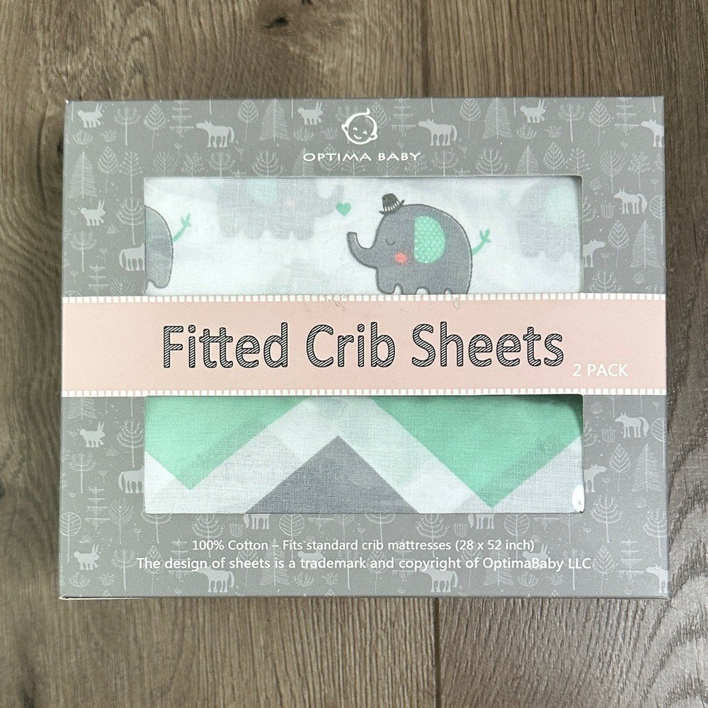 Optima Baby 2 Pack Fitted Soft Cotton Fitted Crib Sheets Green White