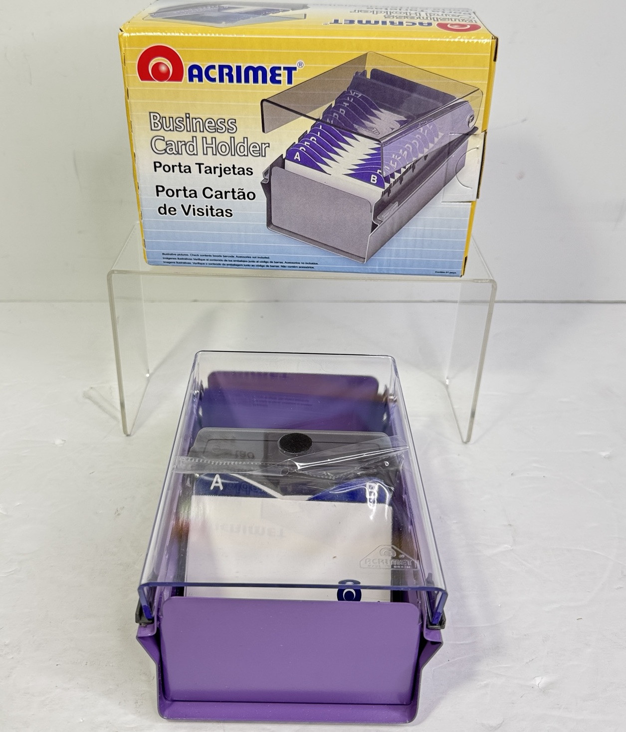 Acrimet Business Card Size File Organizer w/ Heavy Duty Metal Base Purple