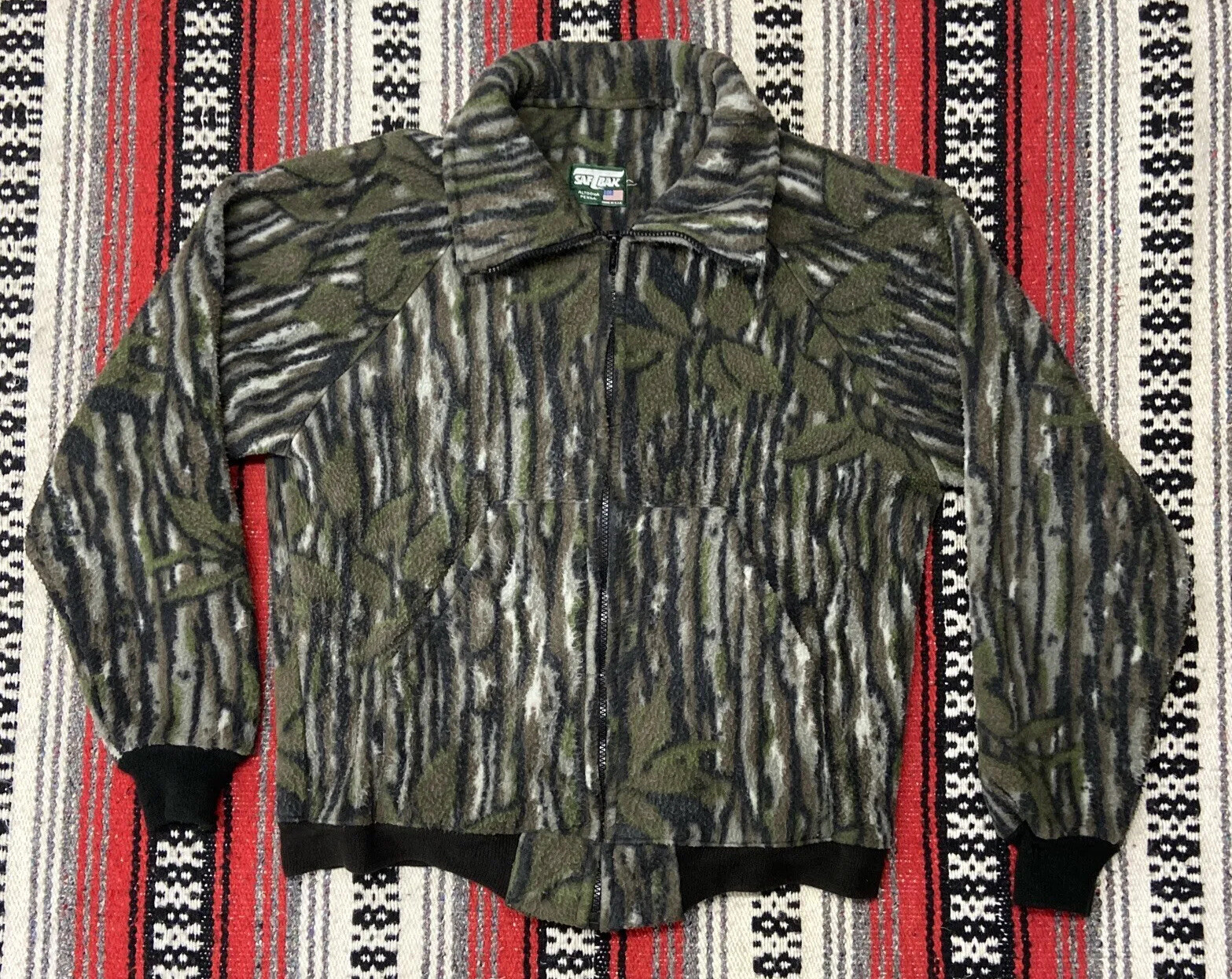 Vtg SafTBak Camo Hunting Jacket Adult Size L Full Zip Fleece Sweatshirt Coat USA