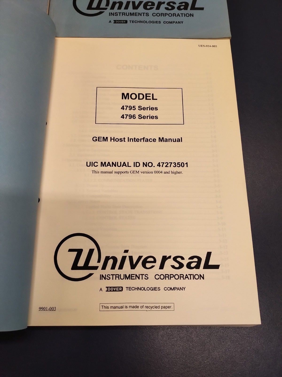 Universal Instruments HSP 4795/96 GEM Host Interface Manual 47273501