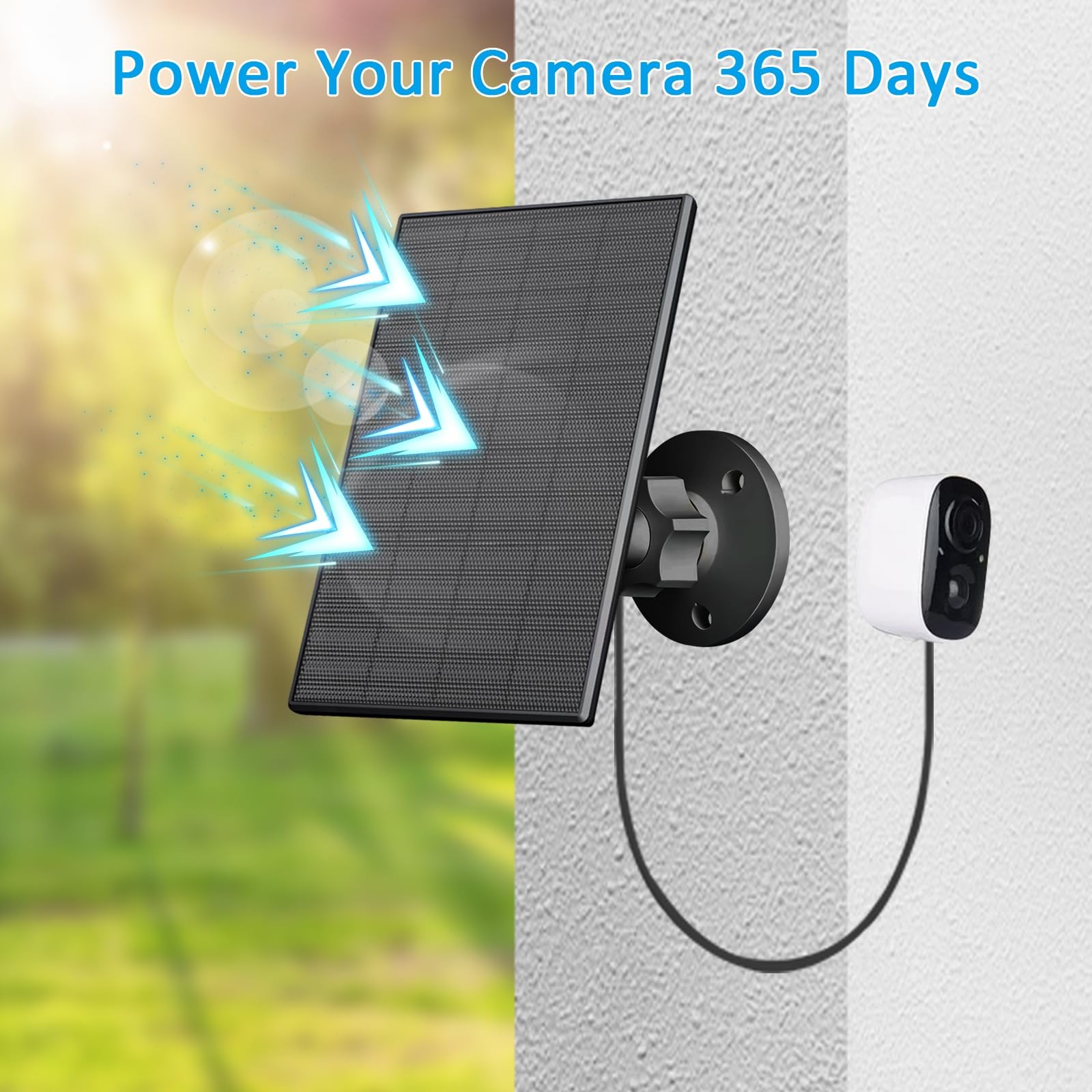 2W Solar Panel for Security Camera, USB/USB-C Charger, IP65 Waterproof, 360°