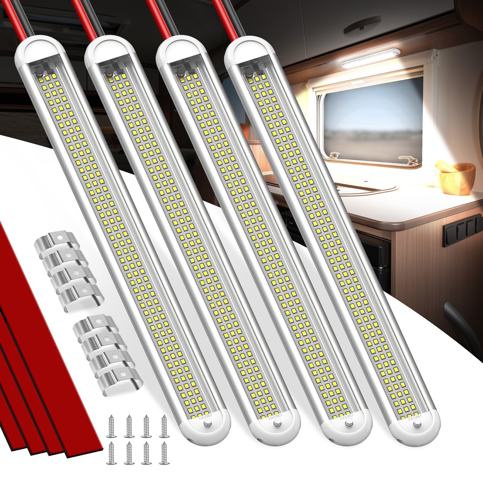 12V RV LED Interior Light Bar, 120LEDs 28W Led Strip Lights with ON/Off Switch