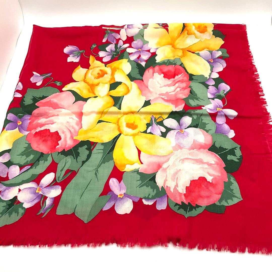 Gucci Floral Stole Wool Silk Red 55.1in Large Scarf Shawl for Present from JAPAN
