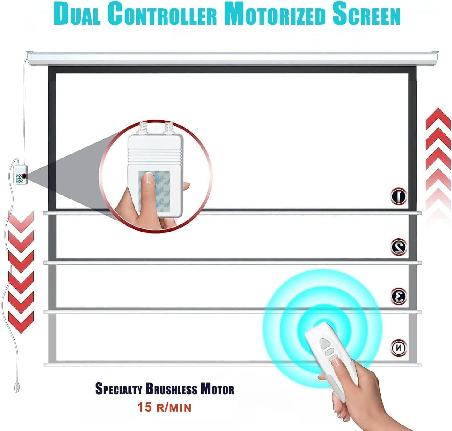120" Motorized Projector Screen, Electric 16:9 Projector Screen with Remote C...