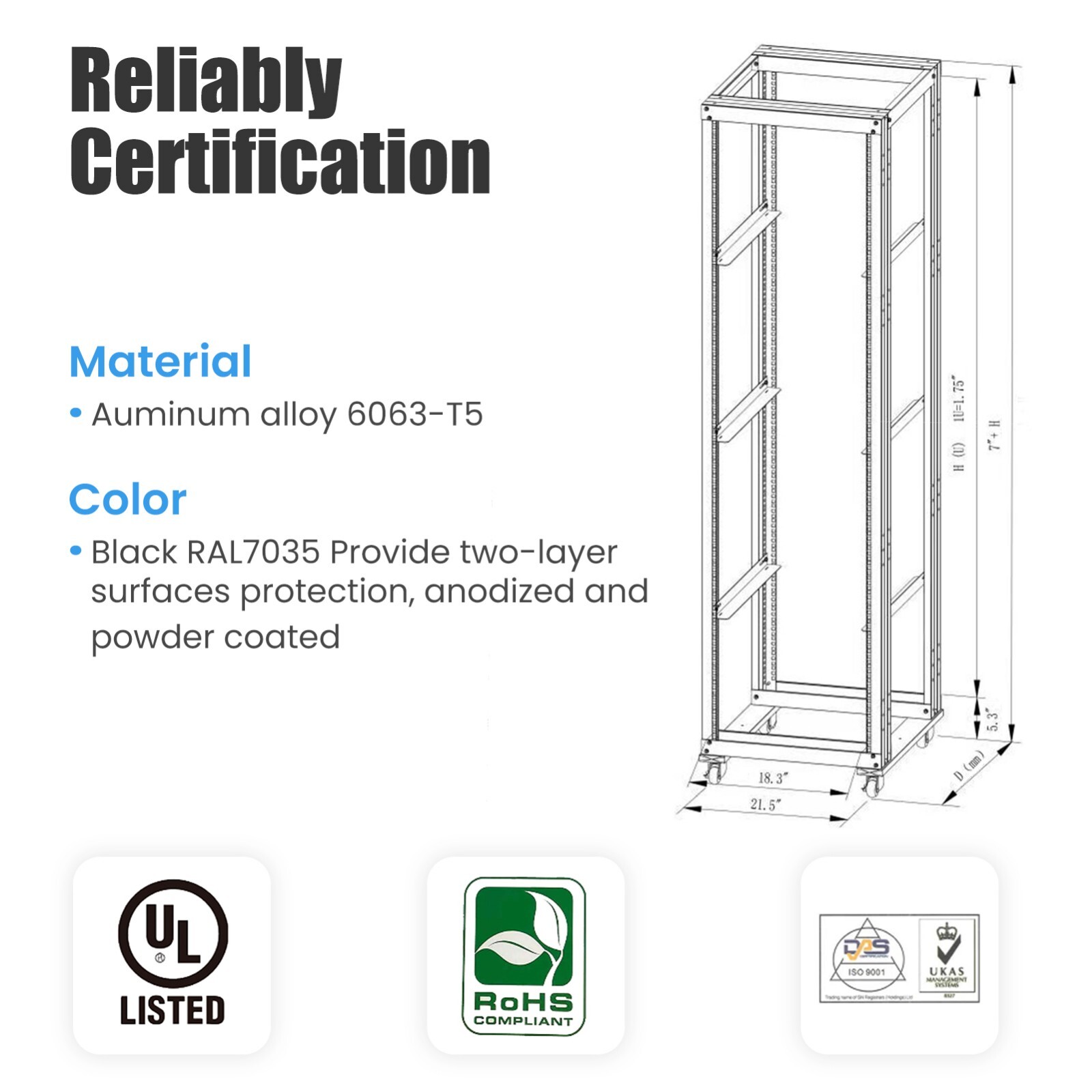 4-Post 27U Adjustable Open Frame Server Rack IT Network Relay IT 800mm Casters