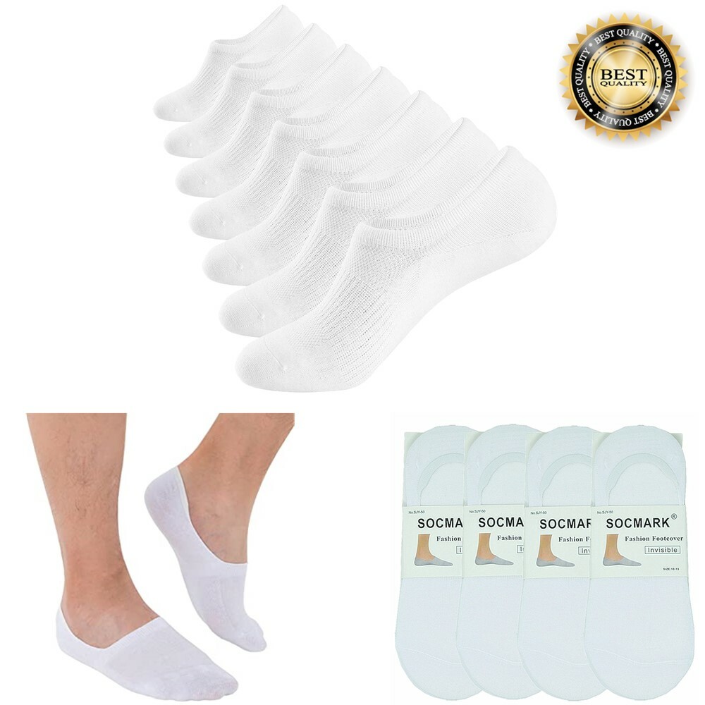 3-12 Pairs Mens No Show Invisible Nonslip Loafer Boat Cotton Low Cut White Socks