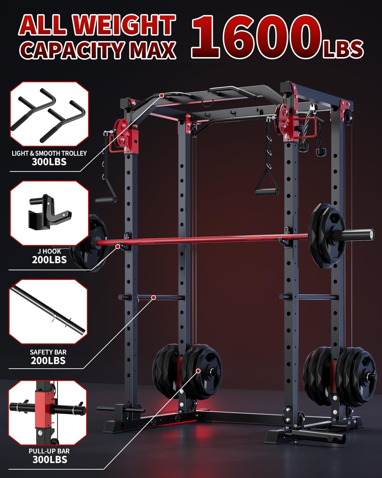 Power Cage Power Rack with LAT Pull Down & Cable Crossover Workout for Home Gym