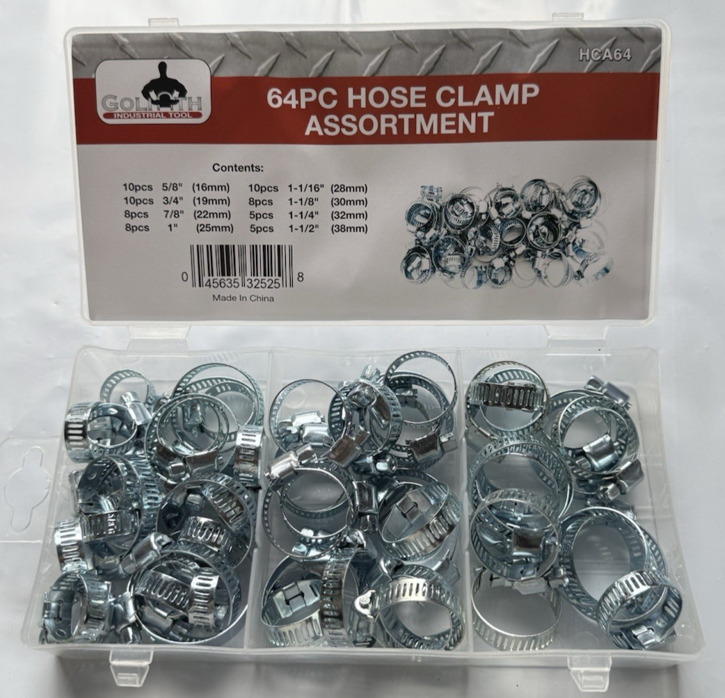 Goliath Industrial 64pc Hose Clamp Assortment 8 Different Sizes ~ HCA64