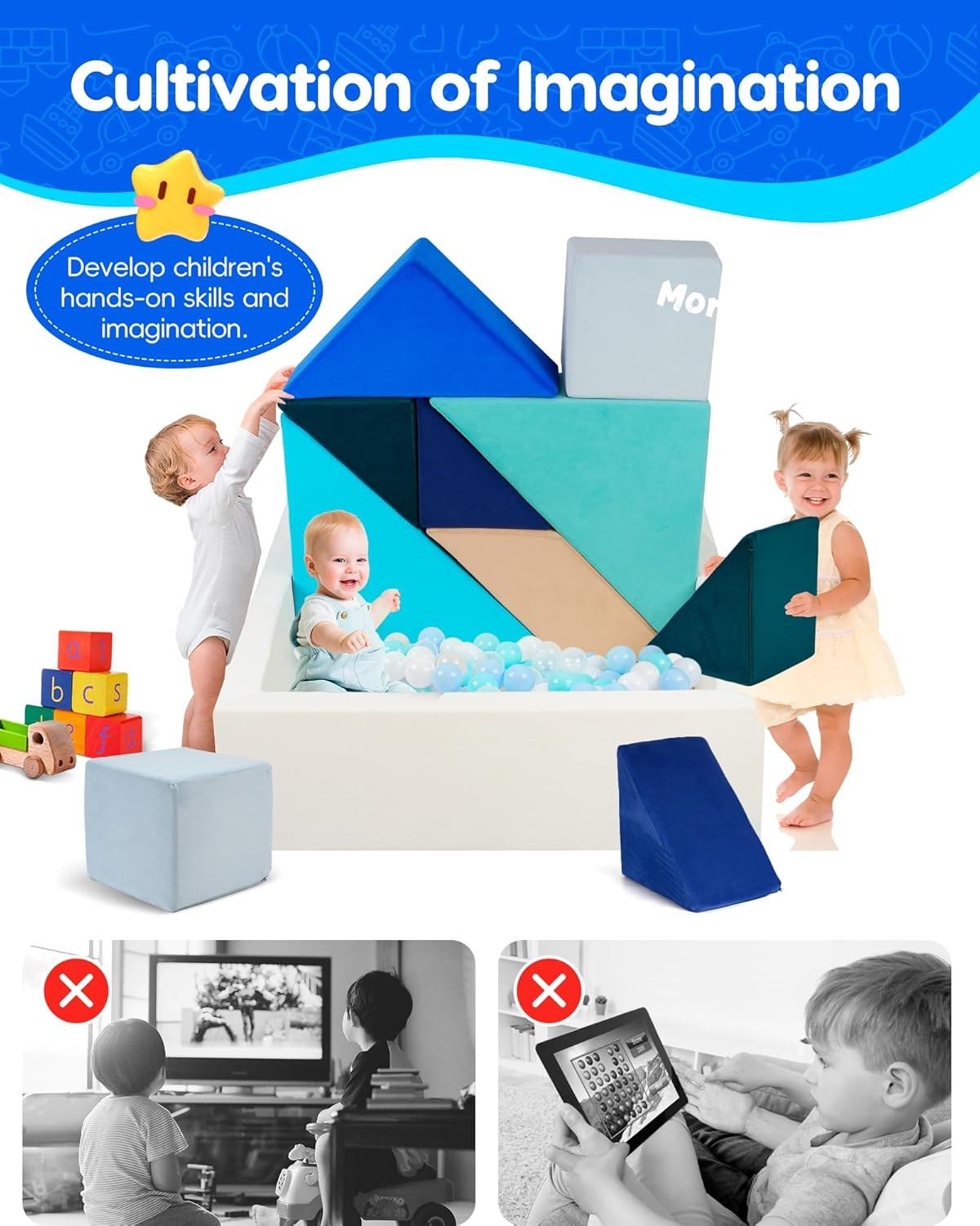 Kids Play Sofa, Tangram Square Puzzles Couch Furniture, Modular Kids Play Couchs