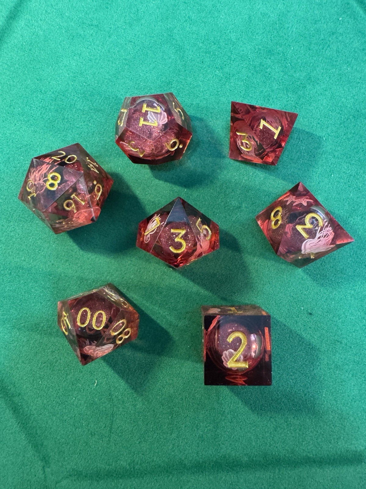 Red Jellyfish Starfish Liquid Core 7-Piece Resin Polyhedral Dice Set - RPG DND X