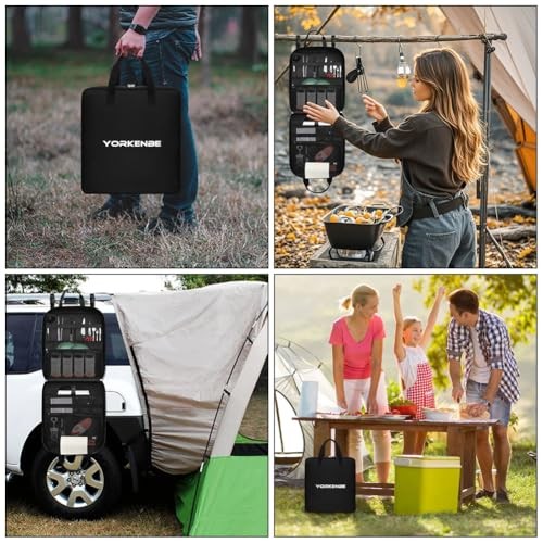 Large Camp Kitchen Organizer, High Capacity Camping Cooking Utensils Bag, with