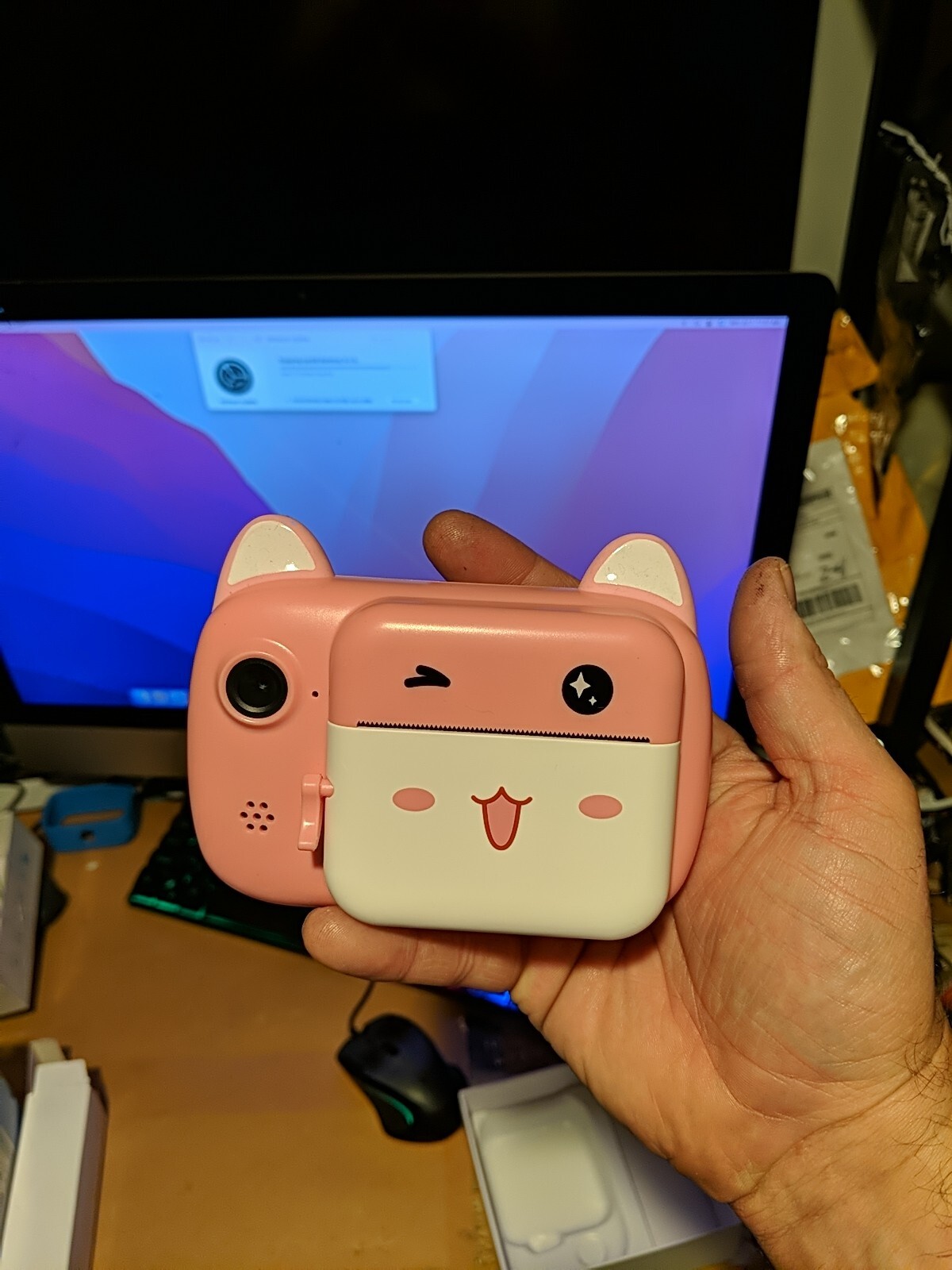 Camera With Print Paper 24MP Resolution 200dpi 32GB Cam Pink Cat