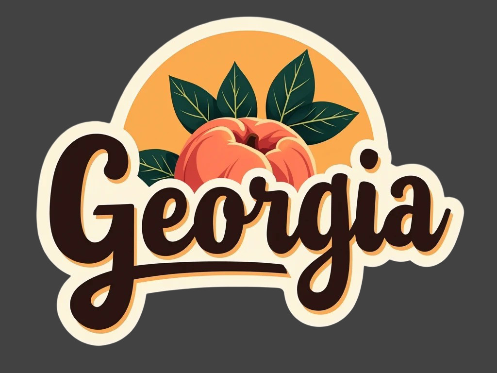 Georgia Sticker Vinyl Decal Peach Fruit Leaves Sunset Retro Southern Style