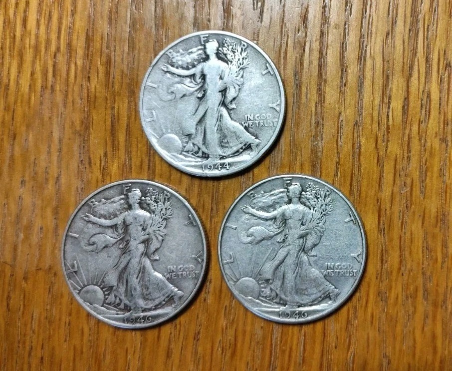 US Coins ~ 1944 P, 1944 S, 1946P Walking Liberty Silver Half Dollar~ Lot of 3