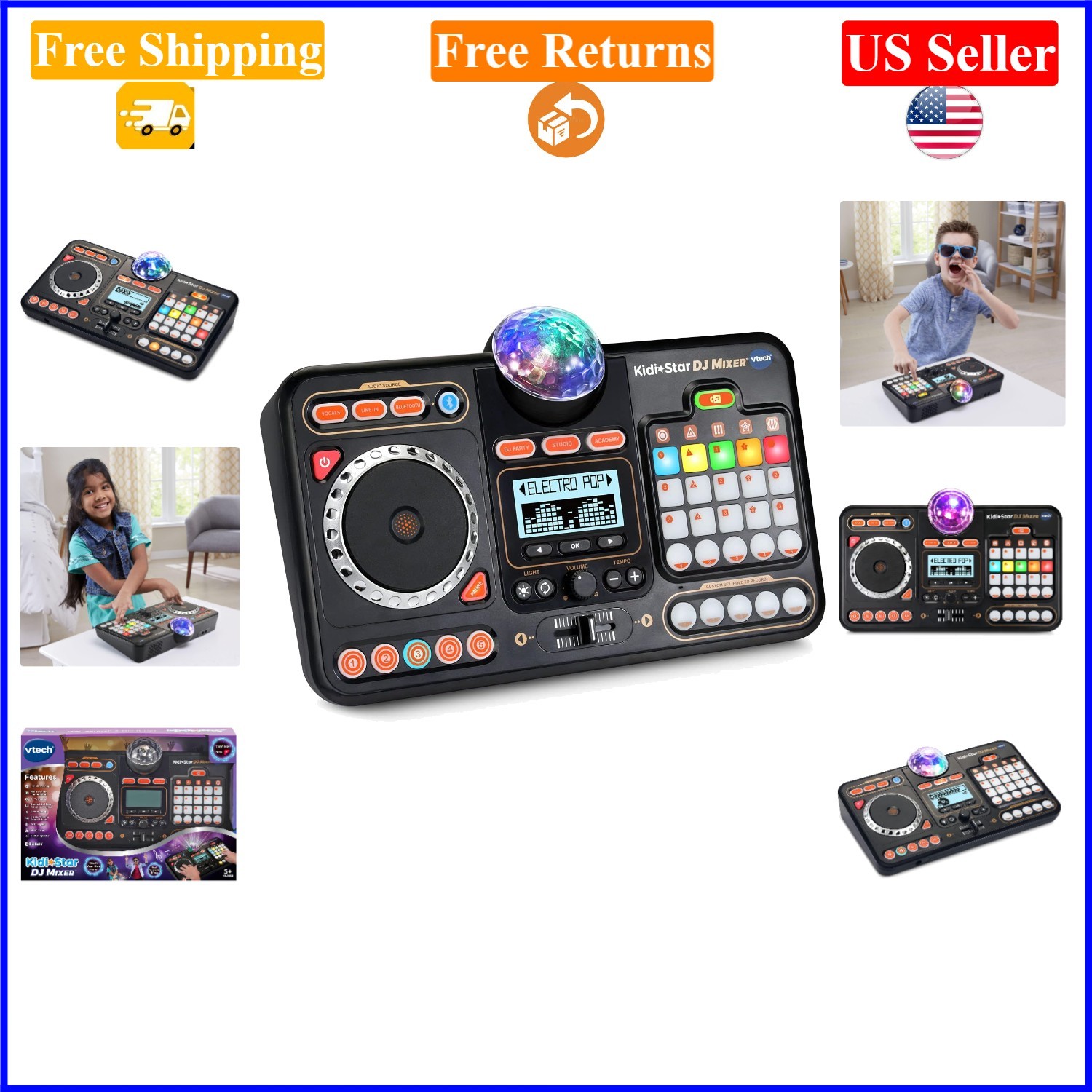 Kidi Star DJ Mixer for Kids, Bluetooth & Audio Cable, 2 Channels, Pink