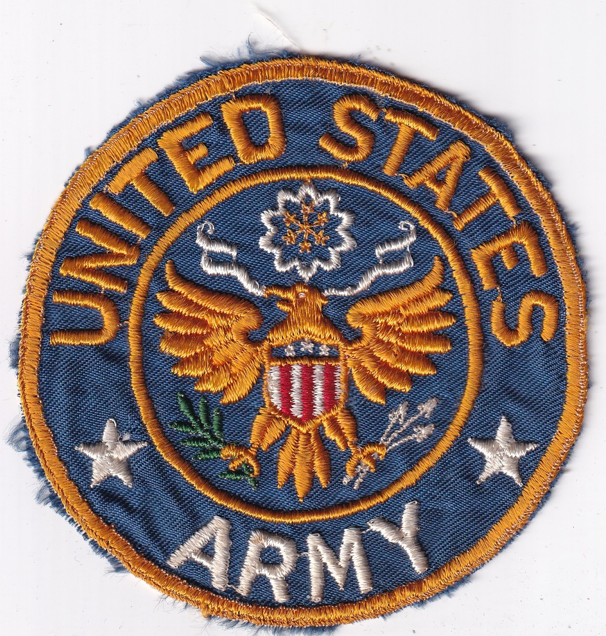 United States Army patch large WWII era make on blue silk 3 3/4 inches