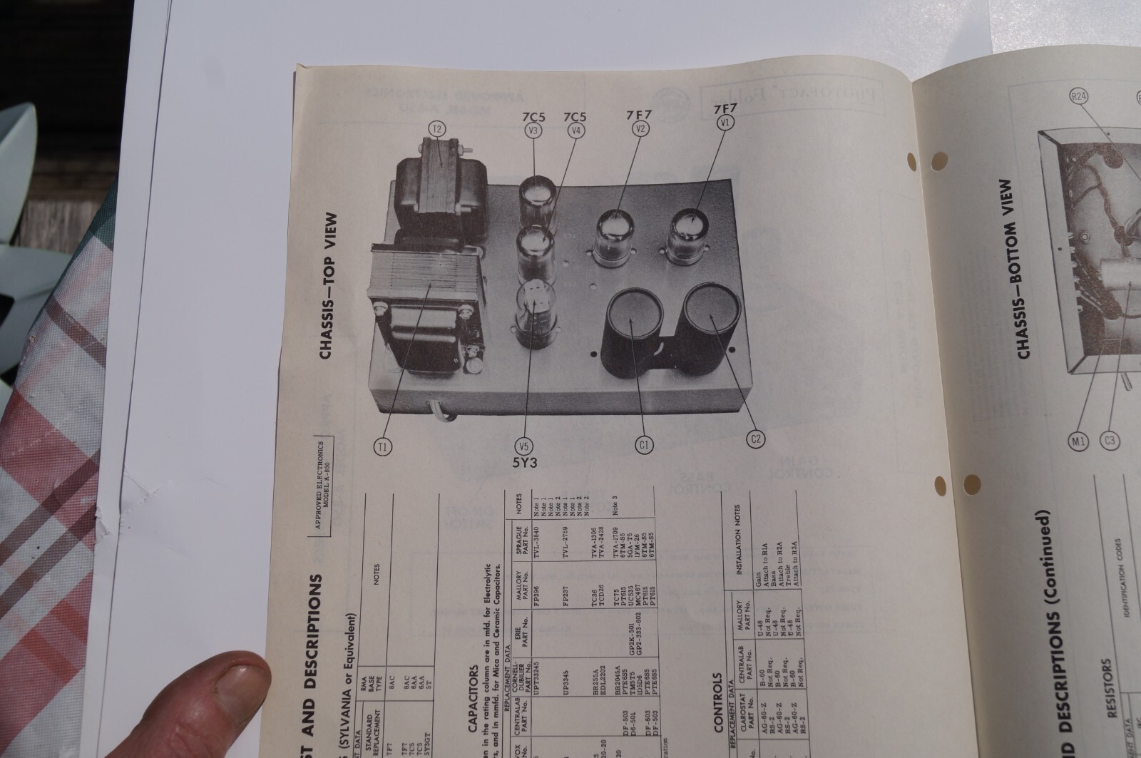 Vintage SAMS Photofacts 1952 Approved Electronics Model A-850 Tube Audio Amp