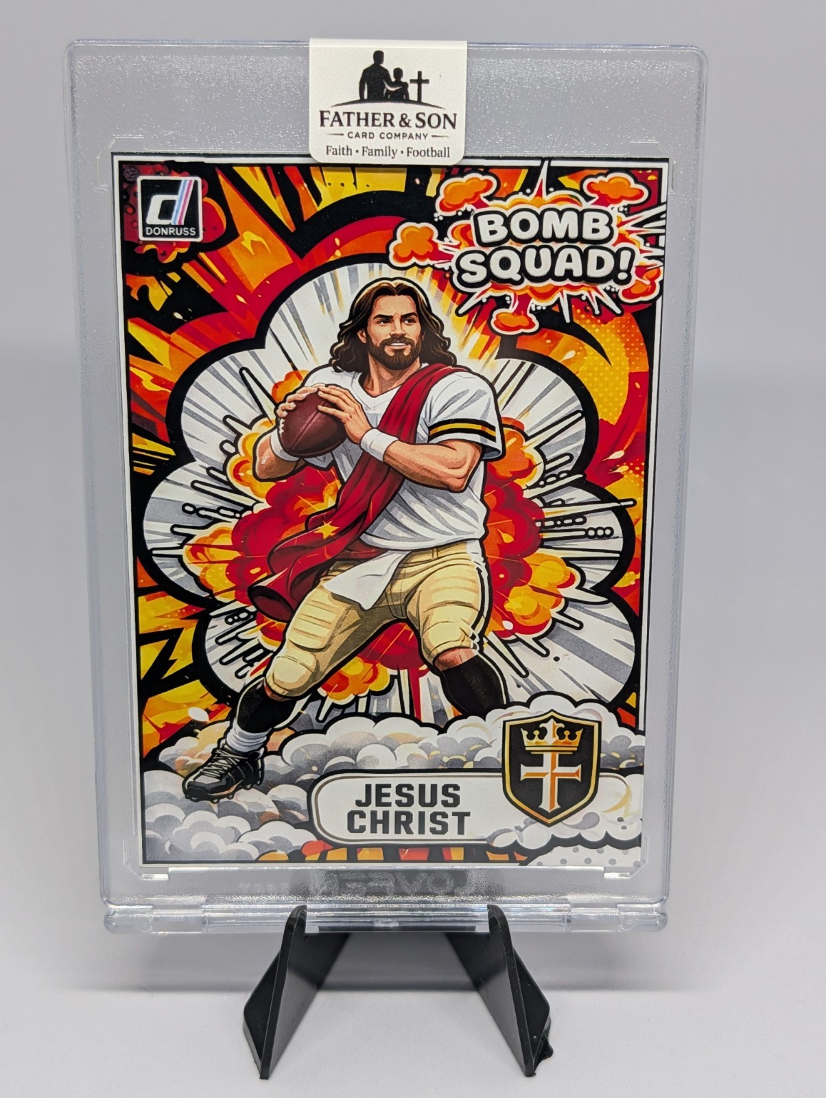 Bomb Squad Jesus Christ Faith Family Football-Father & Son Card Company Custom