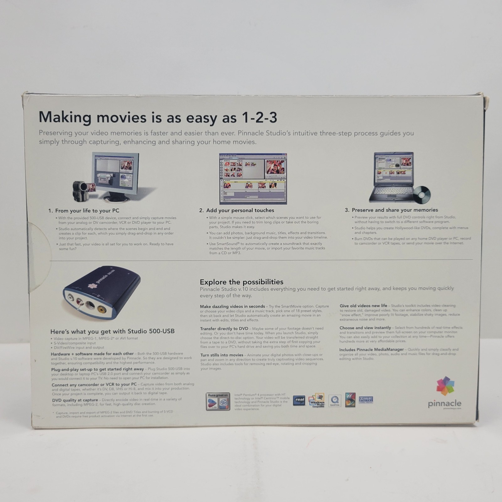 Pinnacle Studio 500 USB Computer PC Home Video Transfer Editing Version 10