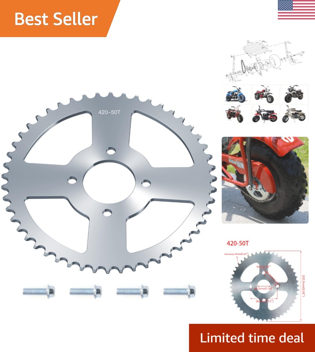 50 Tooth Sprocket 420 Chain for Coleman Mini Bikes - Enhanced Performance Part