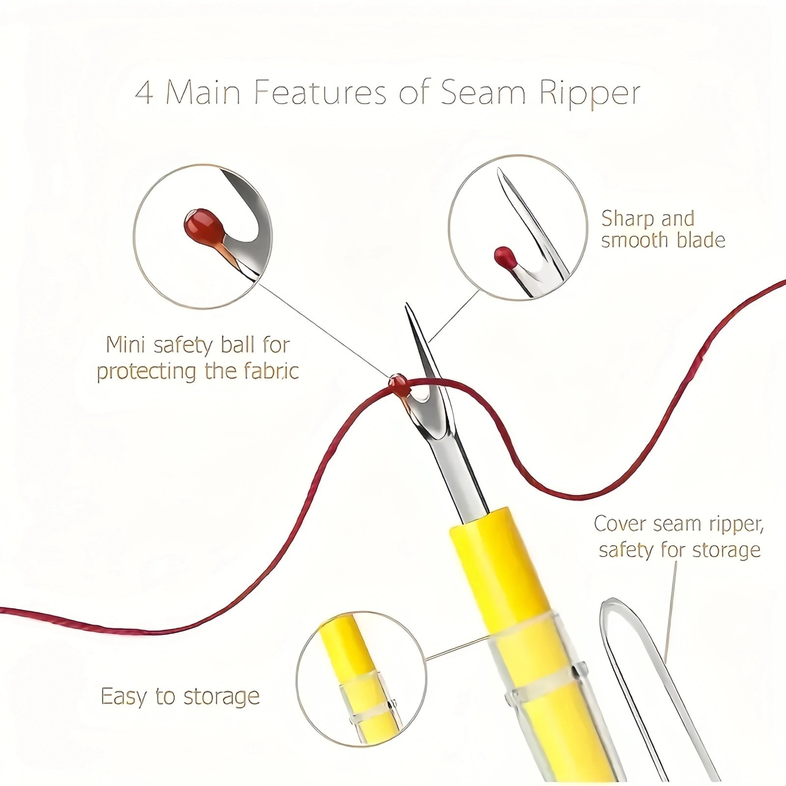 5pcs Handle Seam Ripper Stitch Unpicker Thread Cutter DIY Remover Sewing Tool