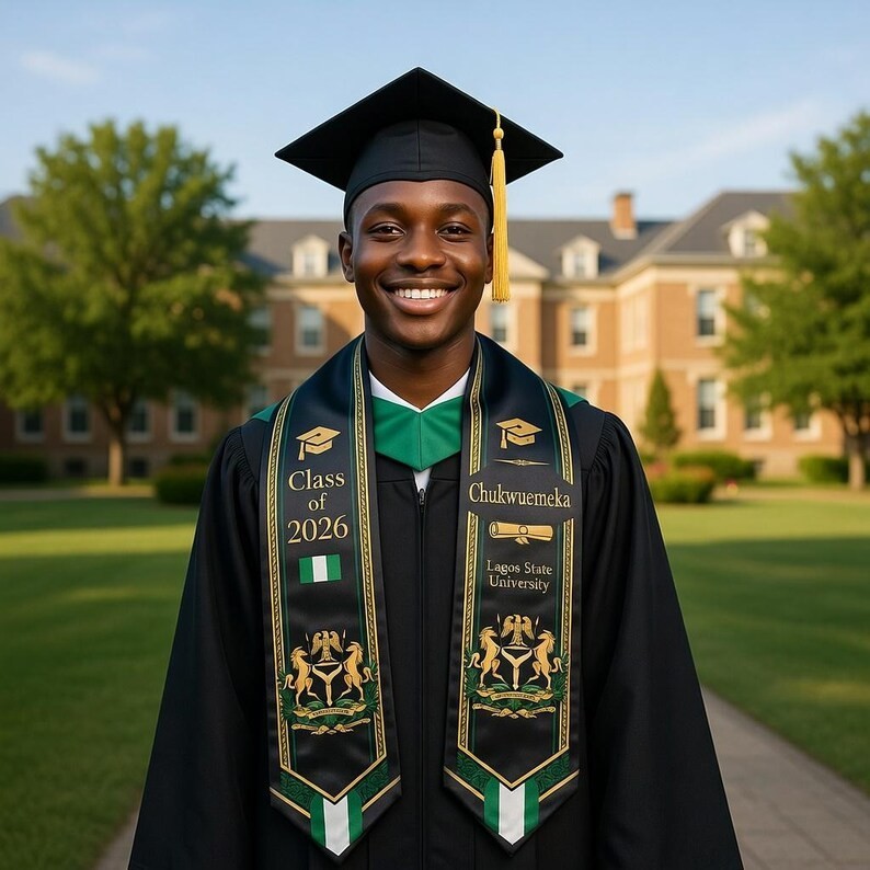Nigeria Graduation Stole, Nigerian Flag Graduation Sash, Personalized African Gr