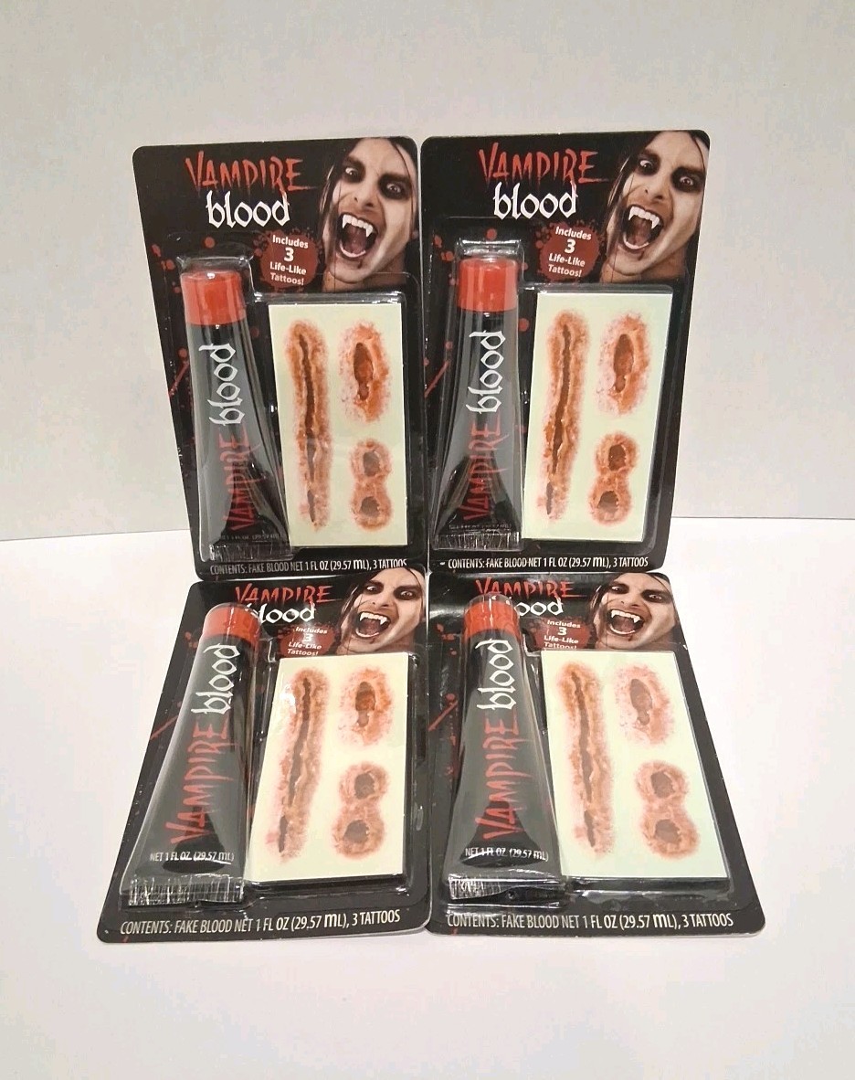 Fun World Vampire Fake Blood & Tattoos 1 Oz Tubes Lot of (4) Cos Play NEW