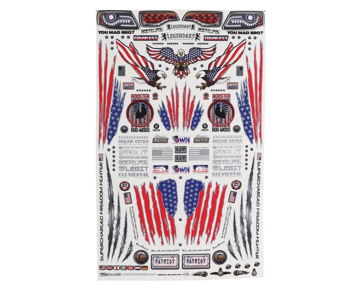 FBR1DECUSA917 AMERICANA DECAL SET (RED & BLUE W/ SILVER OUTLINES)