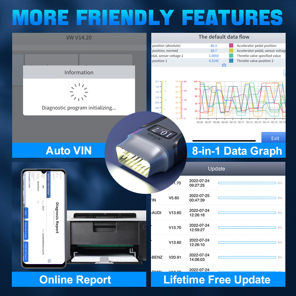 USED XTOOL A30M Auto Full System Diagnostic Tool OBD2 Code Reader 26+ Services