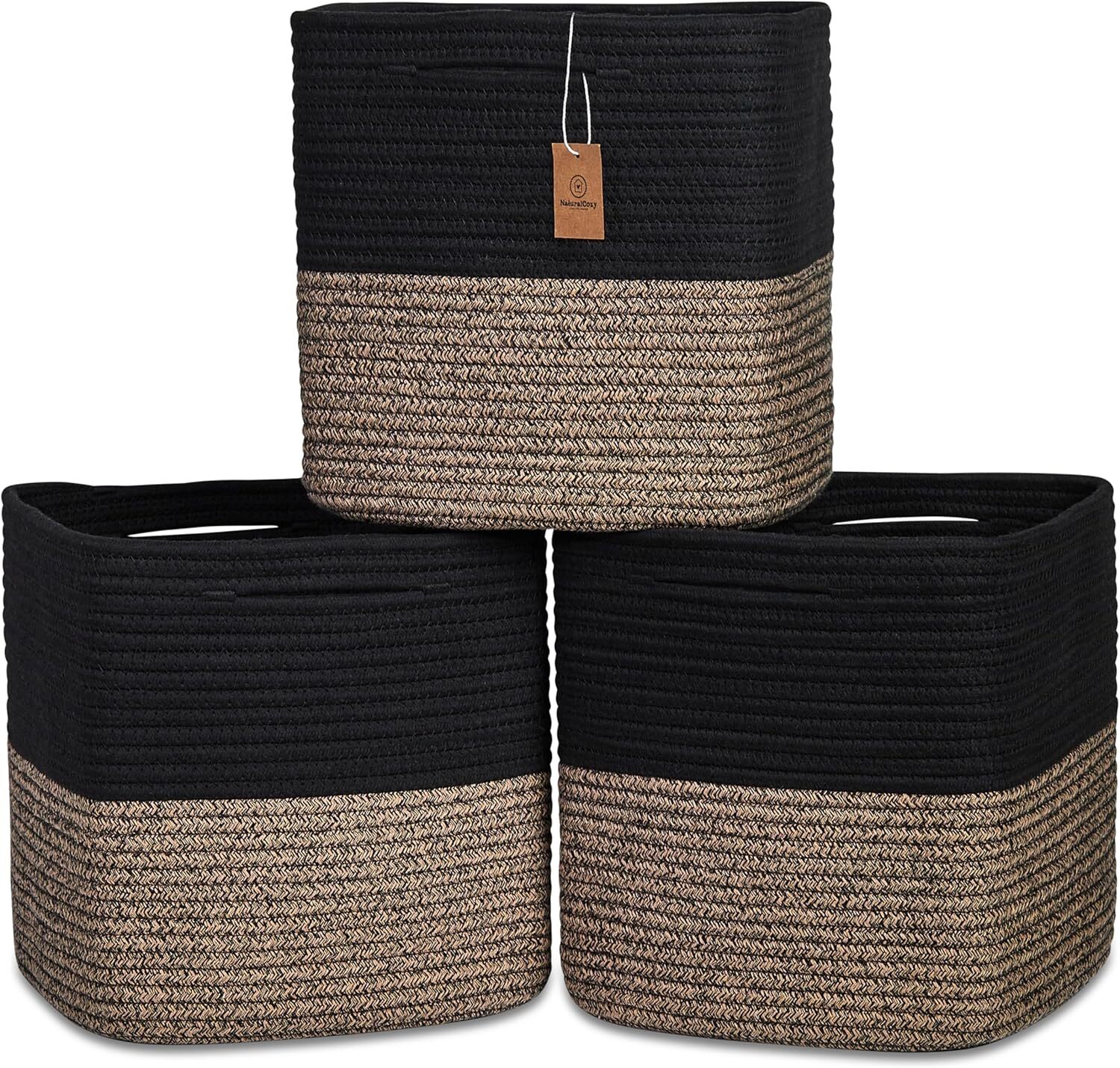 13-Inch Cube Storage Cotton Rope Woven Baskets (Set of 3) | , Infant Bedroom