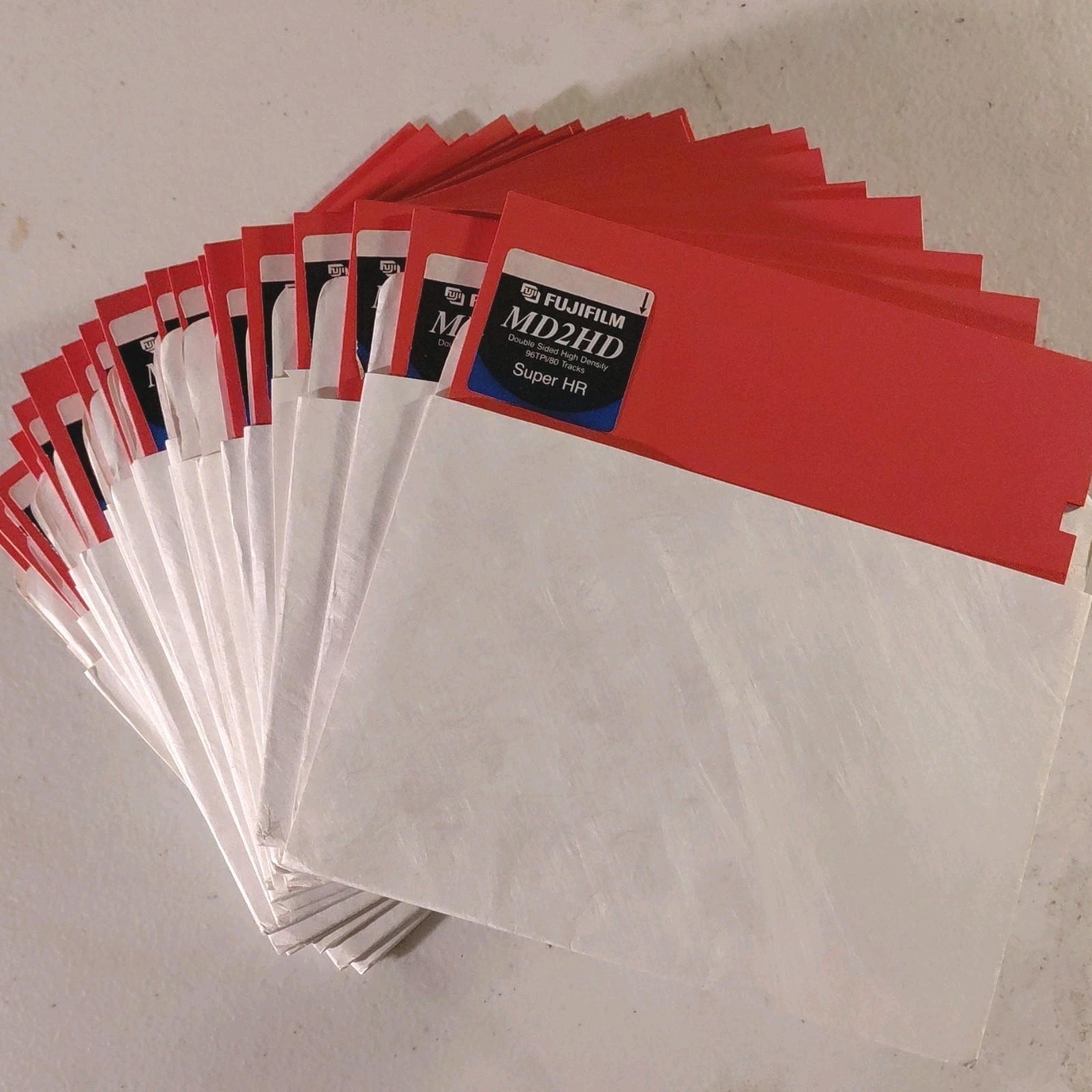 Lot of 23 Fujifilm MD2HD Super HR Red 5.25-inch NOS Floppy Disks in Sleeves