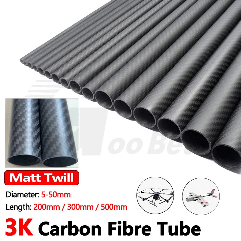 3K Roll Wrapped Carbon Fibre Tube Twill Matte Length 200/300/500mm OD 5‑50mm DIY