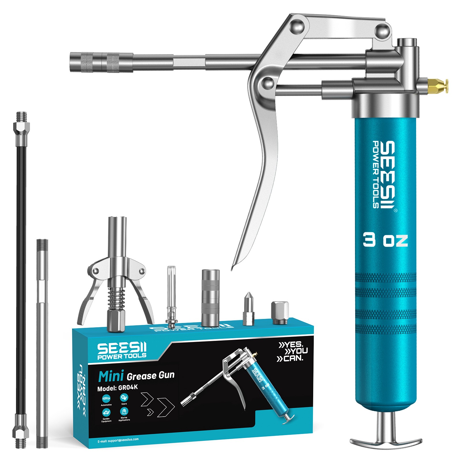 Seesii 3oz Mini Grease Gun Grease Cartridge Lubricator 4000 PSI Single Hand