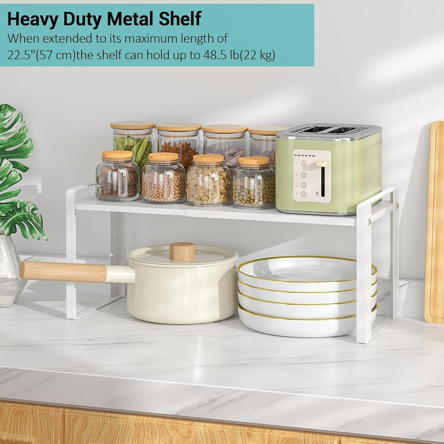 2 Pack Expandable Cabinet Organizer Shelves, 88Lbs High Weight Capacity, Stackab