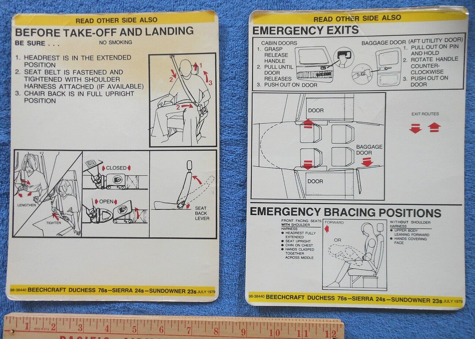 Beechcraft Duchess 76 Sierra 24 Sundowner (2) Laminated Passenger Briefing Cards