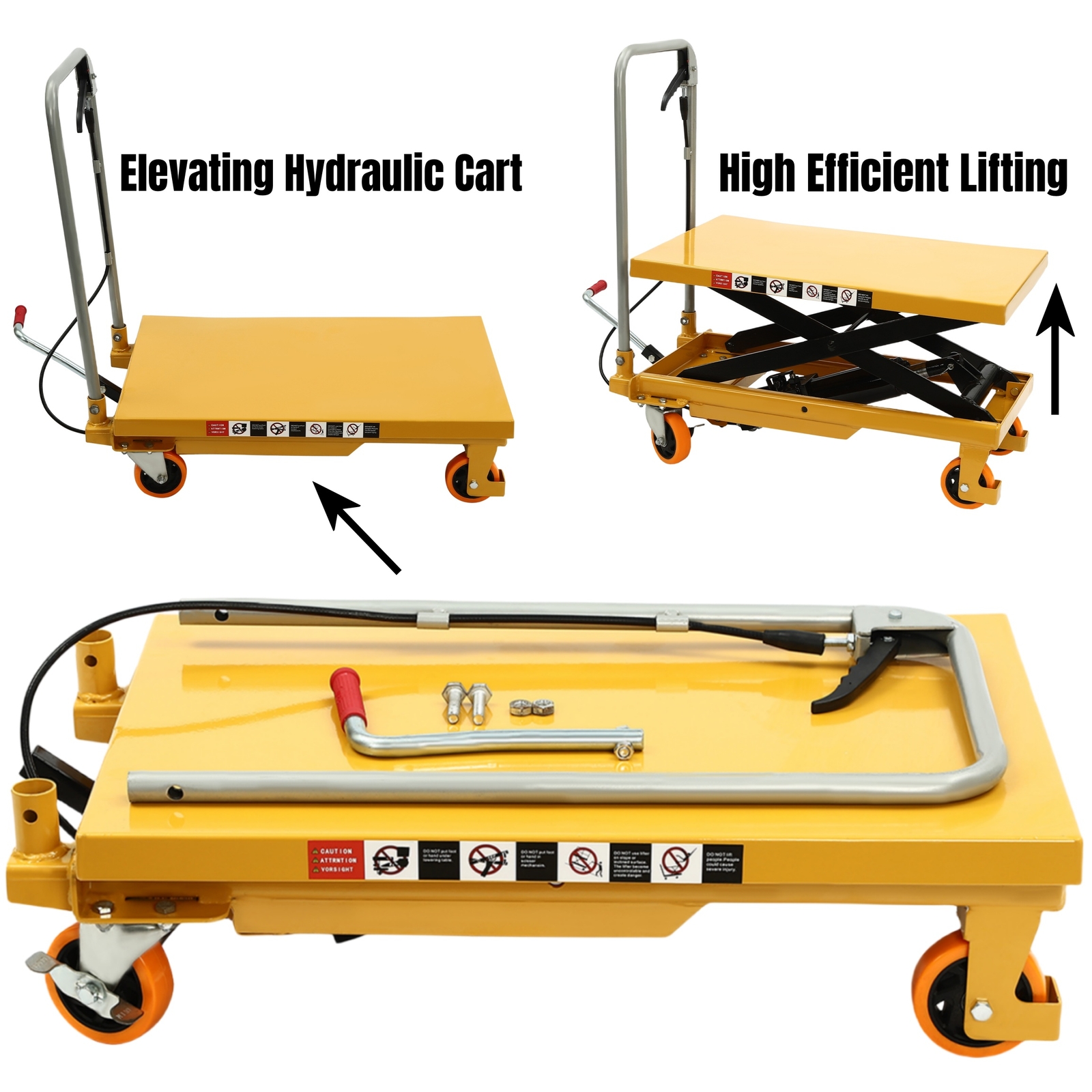 NEW Hydraulic Lift Table Cart 500 lbs Manual Scissor Lift Table 30.5" Orange