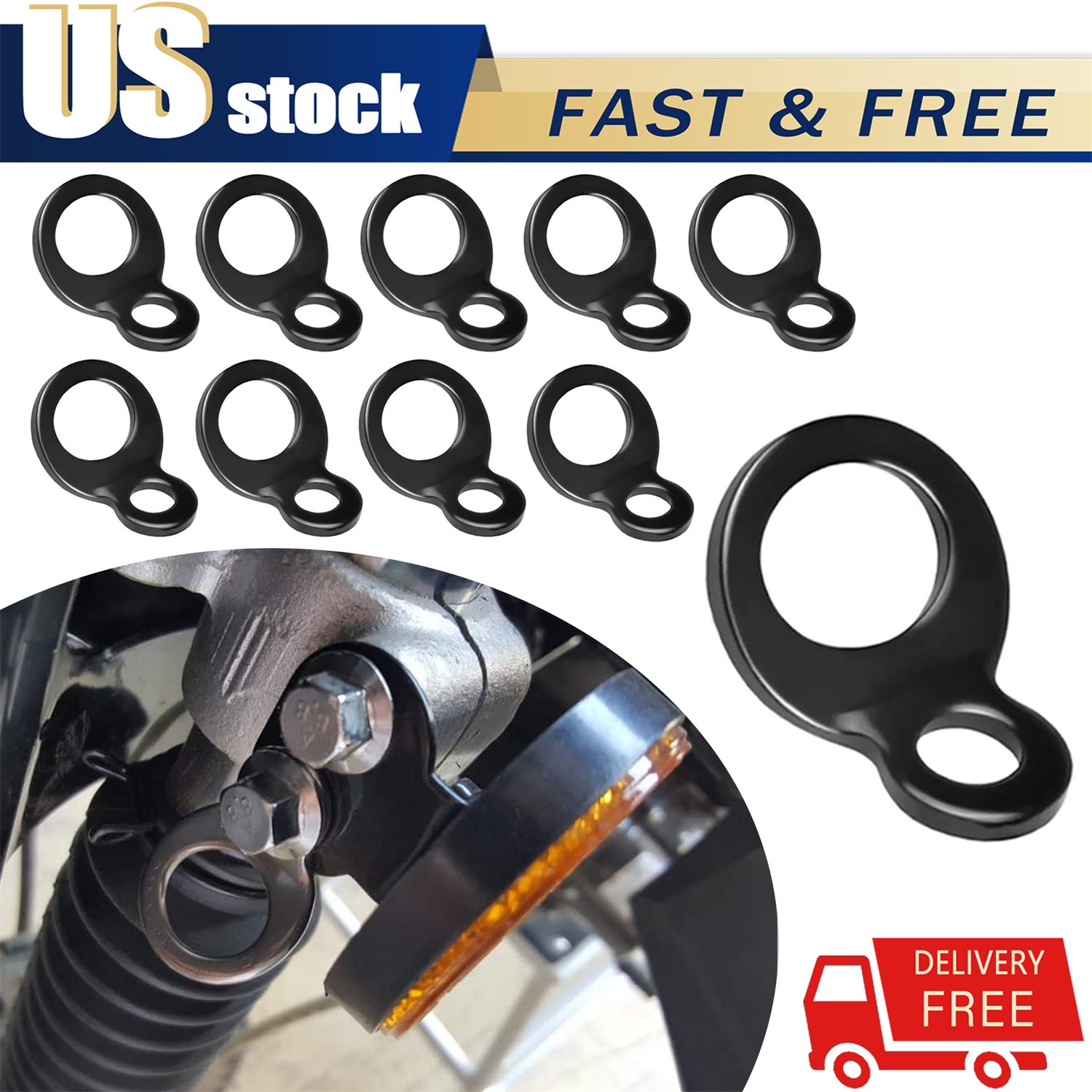 10x Black Dirt Bike Tie Down Anchors Tie Down Strap Rings For Motorcycle ATV