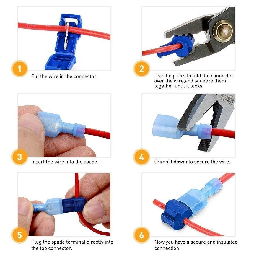 60pcs T-Taps Wire Connectors Quick Splice Terminals Insulated Crimp Cable
