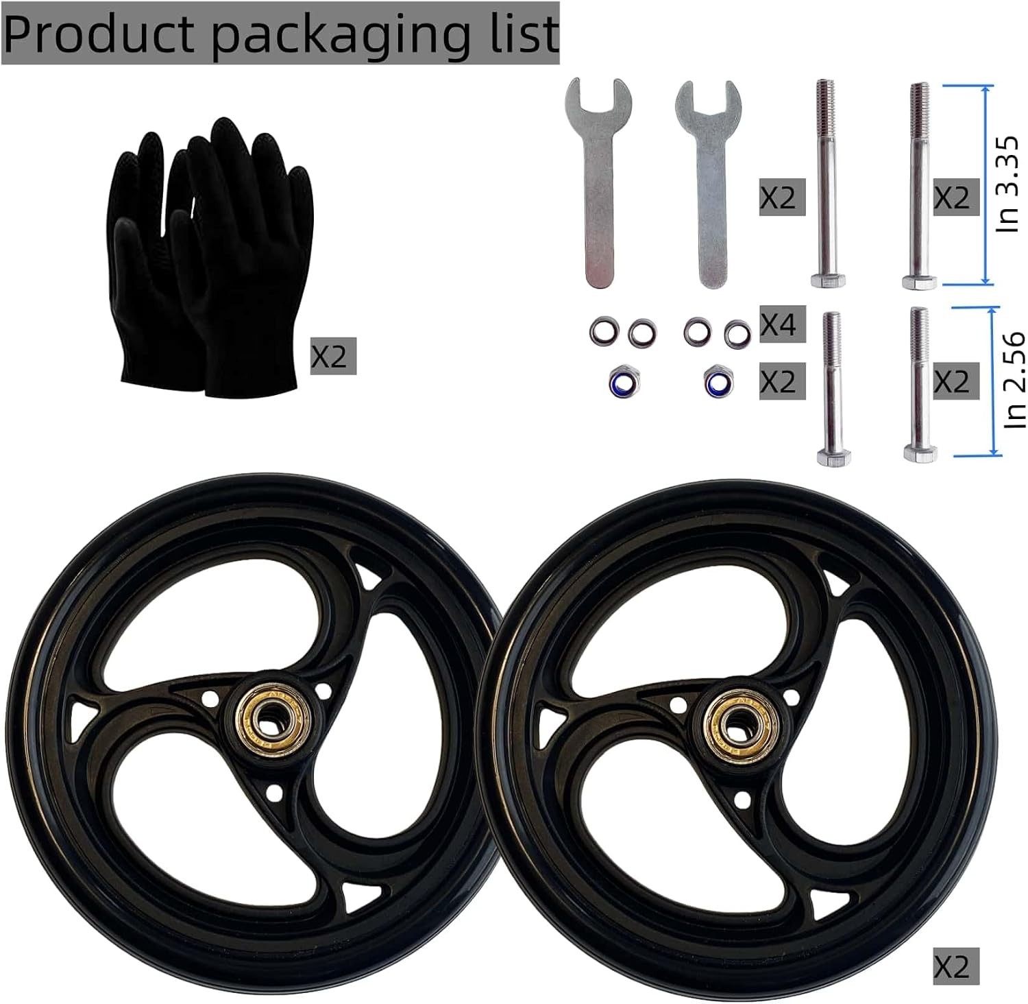 8" Black Walker Replacement Wheels, Hard Rubber, Fits Rollator | 2-Pack, Non-...
